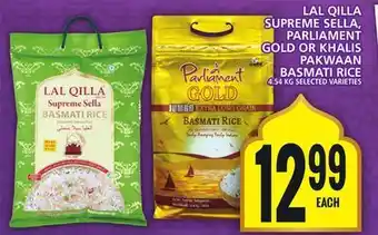 Food Basics Lal qilla supreme sella, parliament gold or khalis pakwaan basmati rice offer