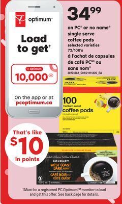 Independent Grocer Pc® or no name® single serve coffee pods, 72/100's offer