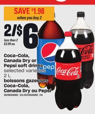 Independent Grocer Coca-cola, canada dry or pepsi soft drinks, 2 l offer