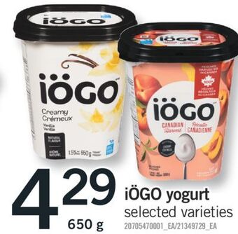 Fortinos Iögo yogurt, 650 g offer