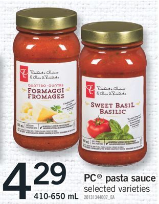 Fortinos Pc® pasta sauce, 410-650 ml offer