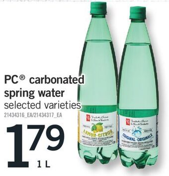 Fortinos Pc® carbonated spring water, 1 l offer