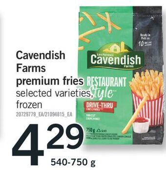 Fortinos Cavendish farms premium fries, 540-750 g offer