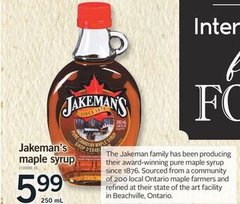 Fortinos Jakeman's maple syrup, 250 ml offer