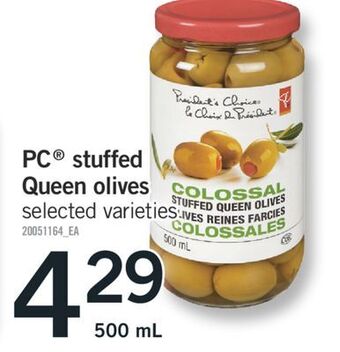 Fortinos Pc® stuffed queen olives, 500 ml offer