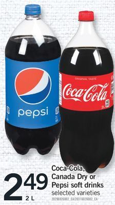 Fortinos Coca-cola canada dry or pepsi soft drinks, 2 l offer