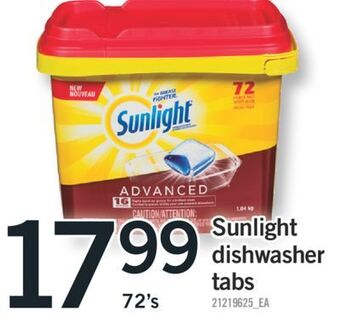 Fortinos Sunlight dishwasher tabs, 72's offer