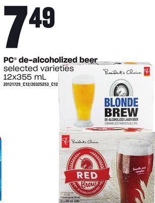 Loblaws Pc® de-alcoholized beer, 12x355 ml offer