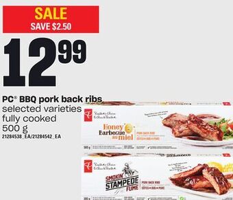 Loblaws Pc® bbq pork back ribs, 500 g offer