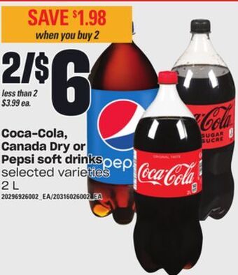 Loblaws Coca-cola, canada dry or pepsi soft drinks, 2 l offer