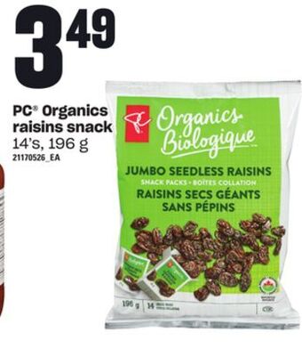 Loblaws Pc® organics raisins snack, 14's, 196 g offer
