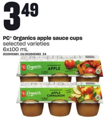 Loblaws Pc® organics apple sauce cups, 6x100 ml offer
