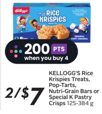 Sobeys Kellogg's rice krispies treats, pop-tarts, nutri-grain bars or special k pastry crisps offer