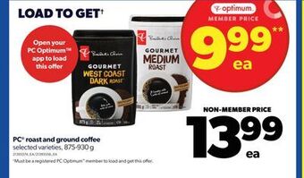 Real Canadian Superstore Pc® roast and ground coffee, 875-930 g offer