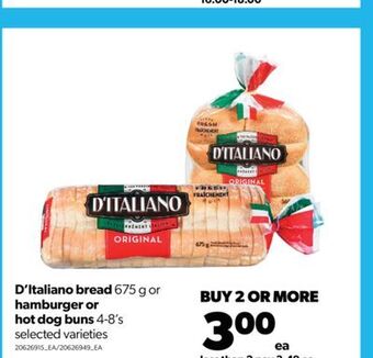 Real Canadian Superstore D'italiano bread, 675 g or hamburger or hot dog buns, 4-8's offer
