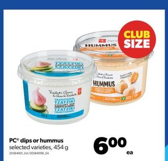 Real Canadian Superstore Pc® dips or hummus, 454 g offer