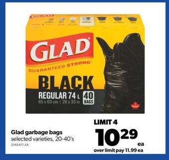 Real Canadian Superstore Glad garbage bags, 20-40's offer