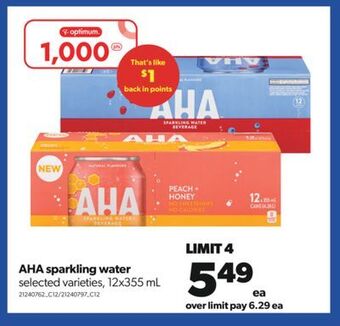 Real Canadian Superstore Aha sparkling water, 12x355 ml offer