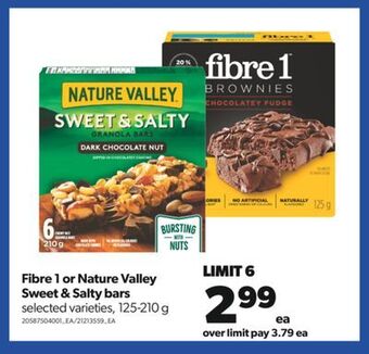 Real Canadian Superstore Fibre 1 or nature valley sweet & salty bars, , 125-210 g offer