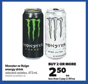Real Canadian Superstore Monster or reign energy drink, 473 ml offer