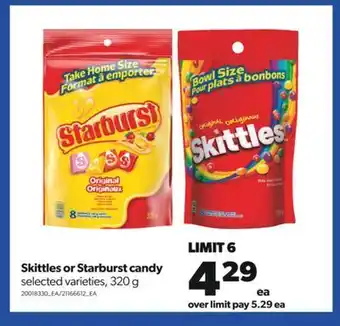 Real Canadian Superstore Skittles or starburst candy, 320 g offer