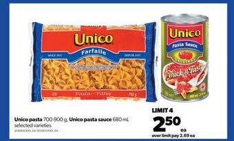 Real Canadian Superstore Unico pasta, 700-900 g, unico pasta sauce, 680 ml offer
