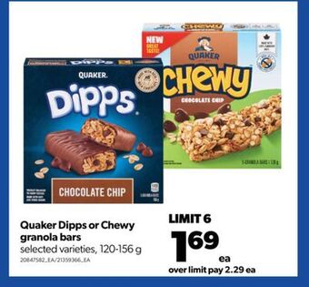 Real Canadian Superstore Quaker dipps or chewy granola bars, 120-156 g offer