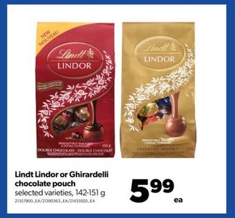 Real Canadian Superstore Lindt lindor or ghirardelli chocolate pouch, 142-151 g offer