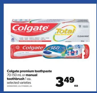 Real Canadian Superstore Colgate premium toothpaste, 70-150 ml or manual toothbrush, 1 ea. offer