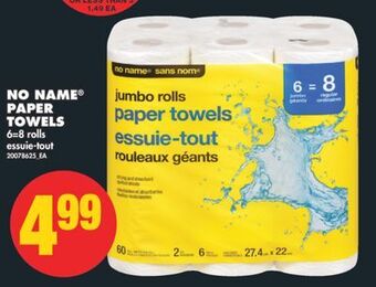No Frills No name® paper towels, 6=8 rolls offer