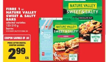 No Frills Fibre 1 or nature valley sweet & salty bars, 125-210 g offer