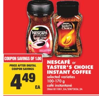 No Frills Nescafé or taster's choice instant coffee, 100-170 g offer