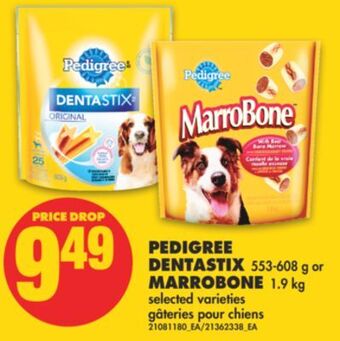 No Frills Pedigree dentastix, 553-608 g or marrobone, 1.9 kg offer