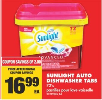 No Frills Sunlight auto dishwasher tabs, 72's offer