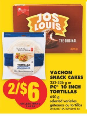 No Frills Vachon snack cakes 252-336 g or pc® 10 inch tortillas 650 g offer