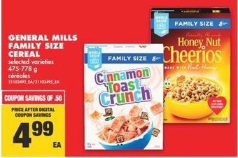 No Frills General mills family size cereal, 475-778 g offer