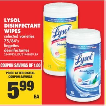 No Frills Lysol disinfectant wipes, 75/84's offer