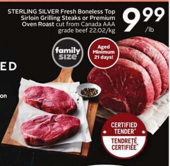 Sobeys Sterling silver fresh boneless top sirloin grilling steaks or premium oven roast offer