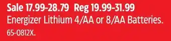 Canadian Tire Energizer lithium 4/aa or 8/aa batteries offer