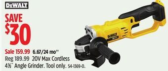 Canadian Tire Dewalt 20v max cordless 4 1⁄2" angle grinder offer