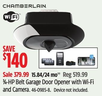 Canadian Tire Chamberlain 3⁄4-hp belt garage door opener with wi-fi and camera offer
