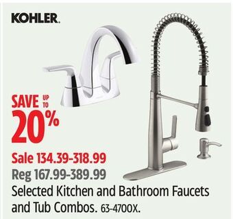 Canadian Tire Kohler selected kitchen and bathroom faucets and tub combos offer
