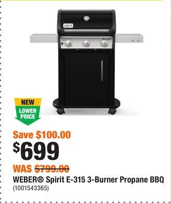 Home Depot Weber® spirit e-315 3-burner propane bbq offer