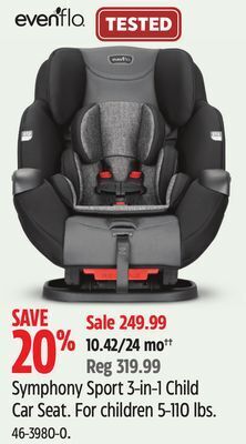 Canadian Tire Evenflo symphony sport 3-in-1 child car seat offer
