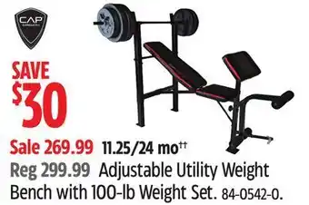 Canadian Tire Cap adjustable utility weight bench with 100-lb weight set offer