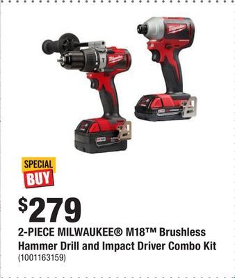 Home Depot 2-piece milwaukee® m18™ brushless hammer drill and impact driver combo kit offer