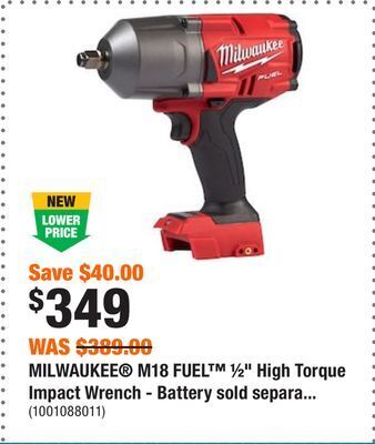 Home Depot Milwaukee® m18 fuel™ ½" high torque impact wrench - battery sold separately offer