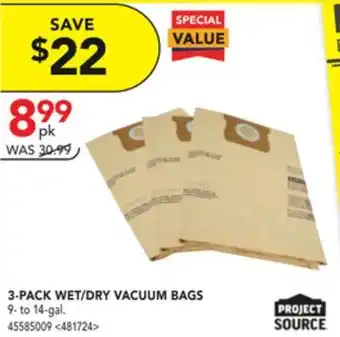 RONA Project source 3-pack wet/dry vacuum bags offer