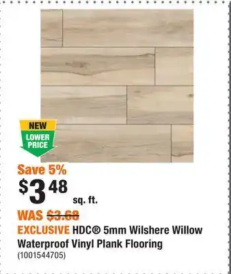 Home Depot Exclusive hdc® 5mm wilshere willow waterproof vinyl plank flooring offer