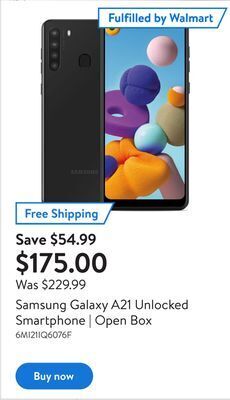 Walmart Samsung galaxy a21 unlocked smartphone | open box offer